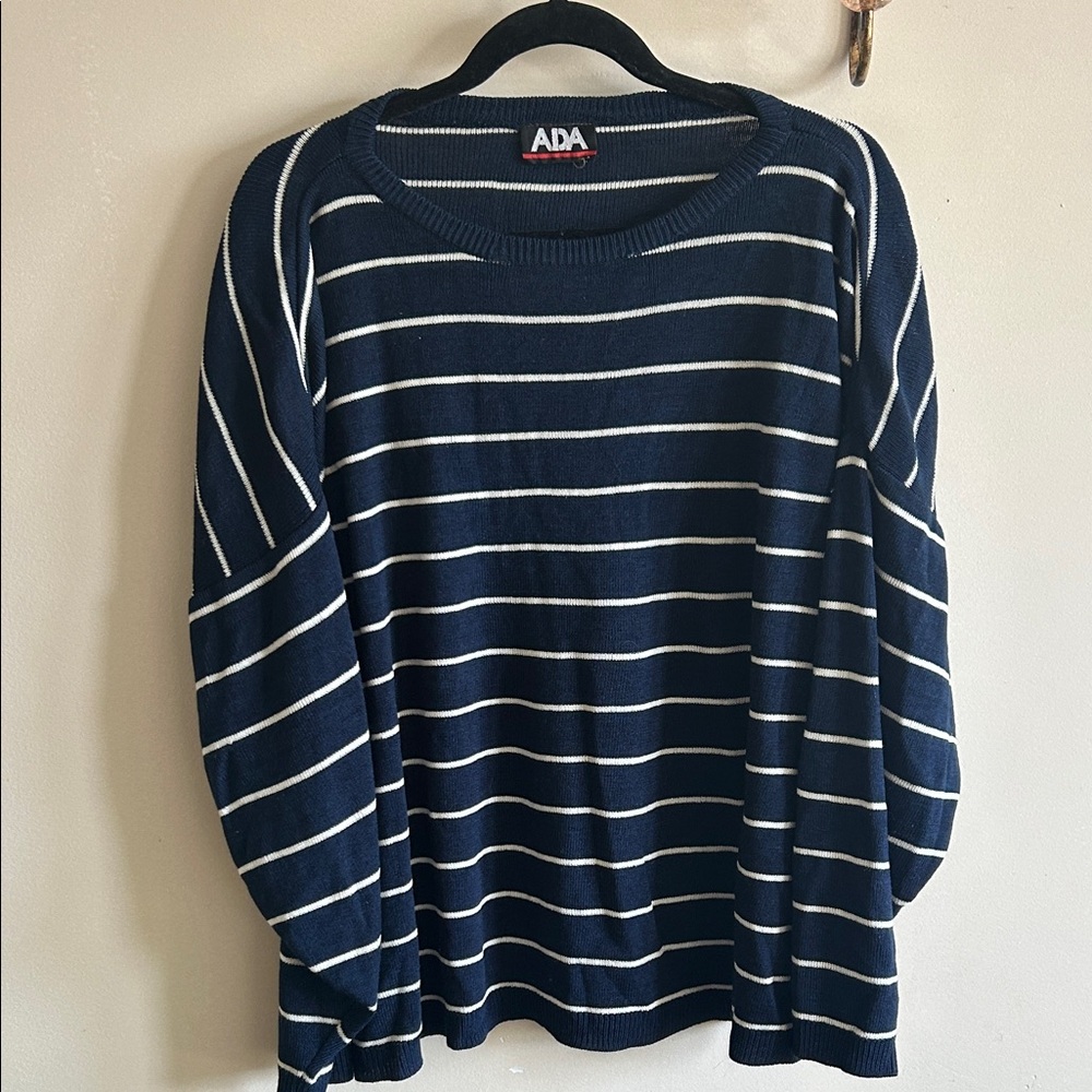 Ada Navy and White Striped Crewneck Sweater